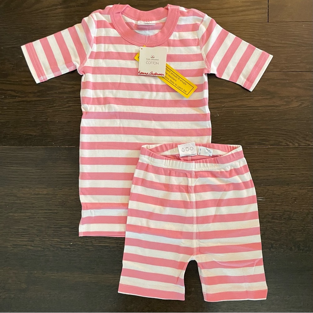 Hanna Andersson Size 130/ 8 NWT Organic Cotton Striped Short John Pajama Set
